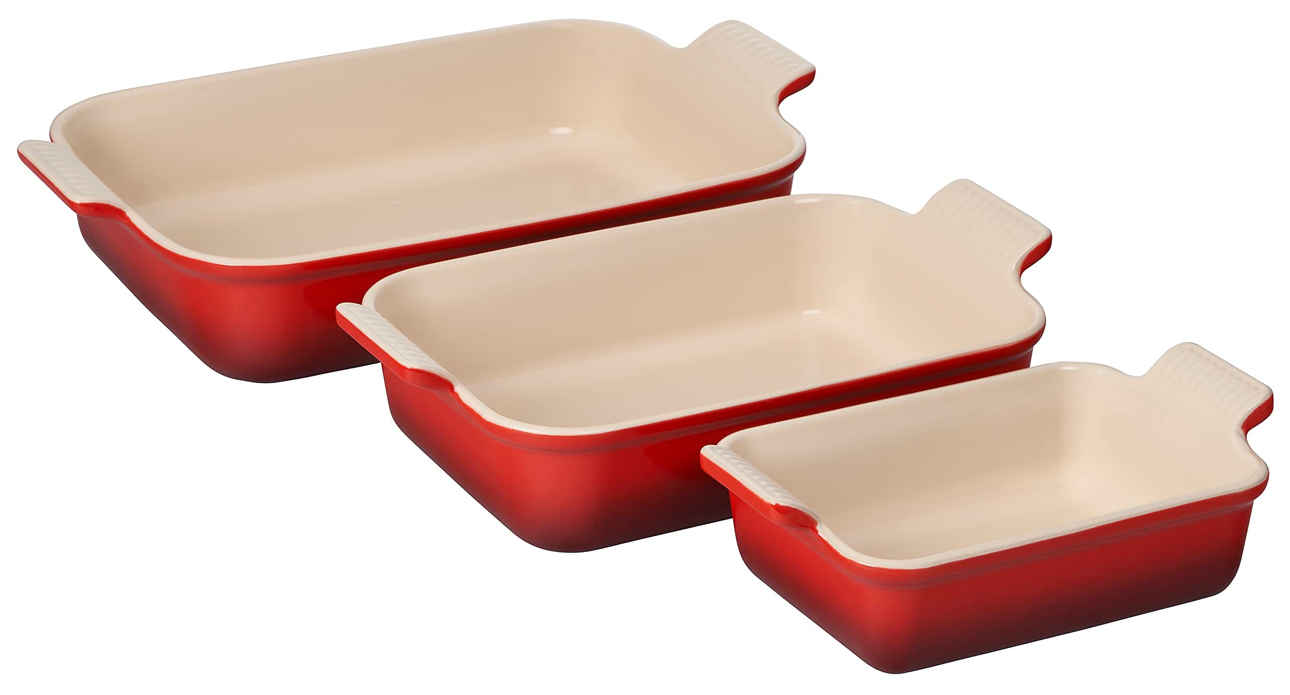 Stoneware Heritage Set 3 Rectangular Dishes, Cerise
