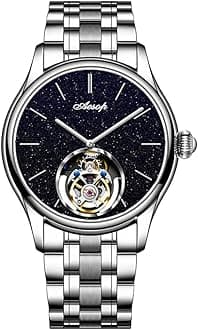 Aesop Classic Tourbillon Men Watch Sand Stone Dial Mechanical Tourbillon Movement Manual Analog Wristwatches Sapphire Waterproof Dress Business Watch for Men with Leather Strap 7050