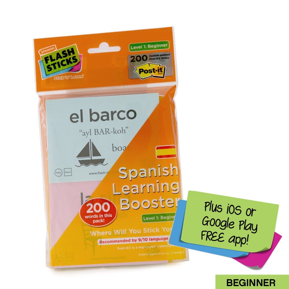 FlashSticks Booster Spanish Beginner Post-it Notes (200 words)