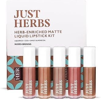 Ayurvedic Liquid Lipstick Matte Finish Kit Set of 5 with Long Lasting, Hydrating & Lightweight Lip Colour, Nudes & Browns - Paraben & Silicon Free - 5 ml