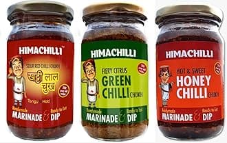 HIMACHILLI Traditional - Khattee Laal Chukh Green Chukh and Honey Chukh - Tangy Twist Hot & Spicy Chukh Different Flavors - Pack of 3, (Each Bottle 200gm)
