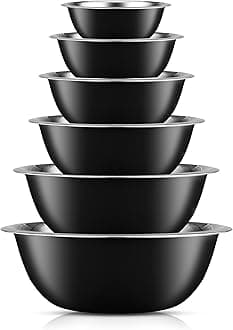 JoyJolt Stainless Steel Mixing Bowl Set - 6 Piece Nesting Bowls, 5qt to 0.5qt, Black, Perfect for Dough, Batter & Baking