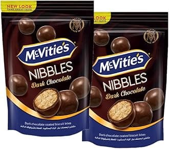 McVities Nibbles Dark Chocolate Coated Biscuit Bites With 54% Dark Chocolate,(Pack Of 2-110 Gm Each)