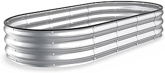 Kesfitt Raised Garden Bed, 6x3x1 FT Galvanized Steel Metal Raised Garden Bed, Oval Open-Bottom Design, 12-Inch Deep for Outdoor Vegetable & Herb Gardening, Silver