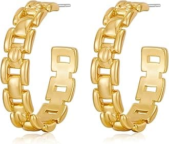 Gold Hoop Earrings For Women Geometric Textured Beaded Hoops Hypoallergenic Earrings