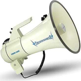 ThunderPower THUN1200 Heavy-Duty Extra-Loud Megaphone Speaker – 45 W Bullhorn Megaphone with Siren, 2,000‑Yard Range, Bell & Talk Modes - Loud Speaker Megaphones for Military and Crowd Control