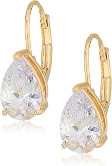 Amazon CollectionSterling Silver Pear Cut Cubic Zirconia Leverback Earrings