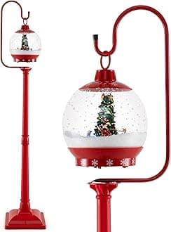 68" Christmas Streetlamp, Sound-Activated Spinning Streetlight with Music, Snowy Effects & Festive Scene, Color-Changing Globe Lamp Post for Porch, Indoors