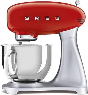 Smeg SMF02RDUK Retro 50's Style Stand Mixer with 4.8L Stainless Steel Bowl, Safety Lock, 10 Variable Speeds, 800W, Red