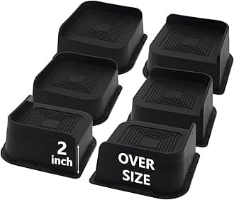 Bed Risers 2 inch Heavy Duty, 6 Pack Oversized Furniture Risers, Black Bed Lifts Risers for Table, Sofa, Chair, Couch, Desk, Bed Frame Risers Supports Up to 6,500 Lbs