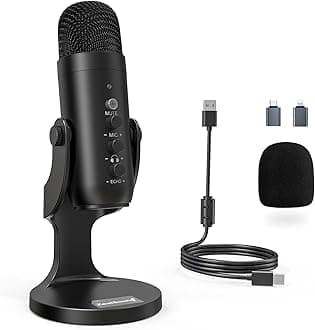 ZealSound USB Gaming Microphone,Condenser Computer PC Microphones,Plug&Play Mic for Podcast PS4/PS5 Vocal,YouTube on Mac&Windows with Mic Gain Control,Mute,Echo,Noise cancel,Headphone Jack,K66 Black