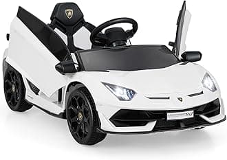12V Kids Electric Ride on Car, Battery Powered Licensed Lamborghini Toy Car with Remote Control, LED Lights, Music, MP3, Spring Suspension, Children Electric Vehicle for 3+ Years Old (White)