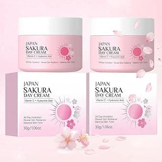 2Pcs Sakura Day Cream for Women Teen Girls, Anti Aging Skincare Face Moisturizer with Hyaluronic Acid & Vitamin C for Long-Lasting Hydration and Smooth Skin