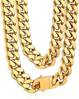 Mens Stainless Steel Chain Necklaces 5/7/9/12MM Chunky Miami Cuban Link Chain Necklace Bracelet Silver/Gold Plated/Black Chains for Men 18"-30"