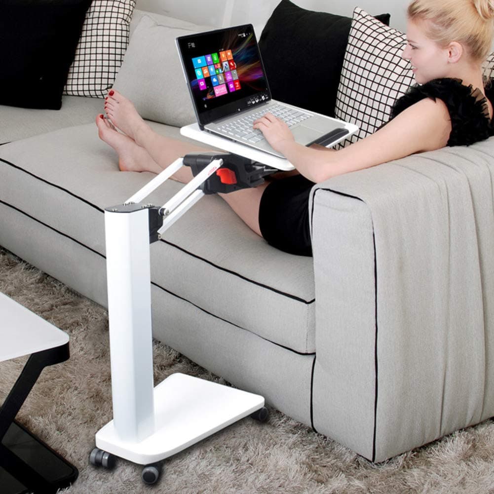Multifunctional Mobile Laptop Table,overbed Table Adjustable Laptop Stand for Bed & Sofa,Rotating Bed Computer Desk Notebook Desk-White