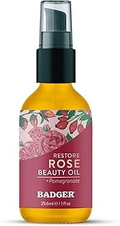 Badger Rose Face Cleansing Oil, Organic Facial Oil Cleanser & Makeup Remover, Oil Cleansing Method, Non-Greasy Moisturizing Skin Balancing Gentle Face Cleanser w/Pure Rose Oil, 2 fl oz Glass Bottle
