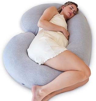 PharMeDoc The CeeCee Pillow Pregnancy Pillows C-Shape Full Body Pillow and Maternity Support (Grey Jersey Cover)- Support for Back, Hips, Legs, Belly a Must Have for Pregnant Women