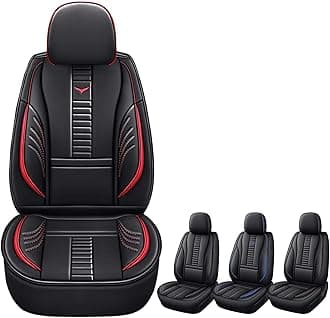 PongChan Auto Front Seat Covers Fit for Mitsubishi Outlander Sport 2011-2025, 3D Front Split Bench Protection Compatible with Side Airbag Black & Red Line
