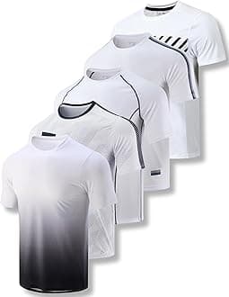 5 Pack Men’s Active Quick Dry Crew Neck T Shirts | Athletic Running Gym Workout Short Sleeve Tee Tops Bulk