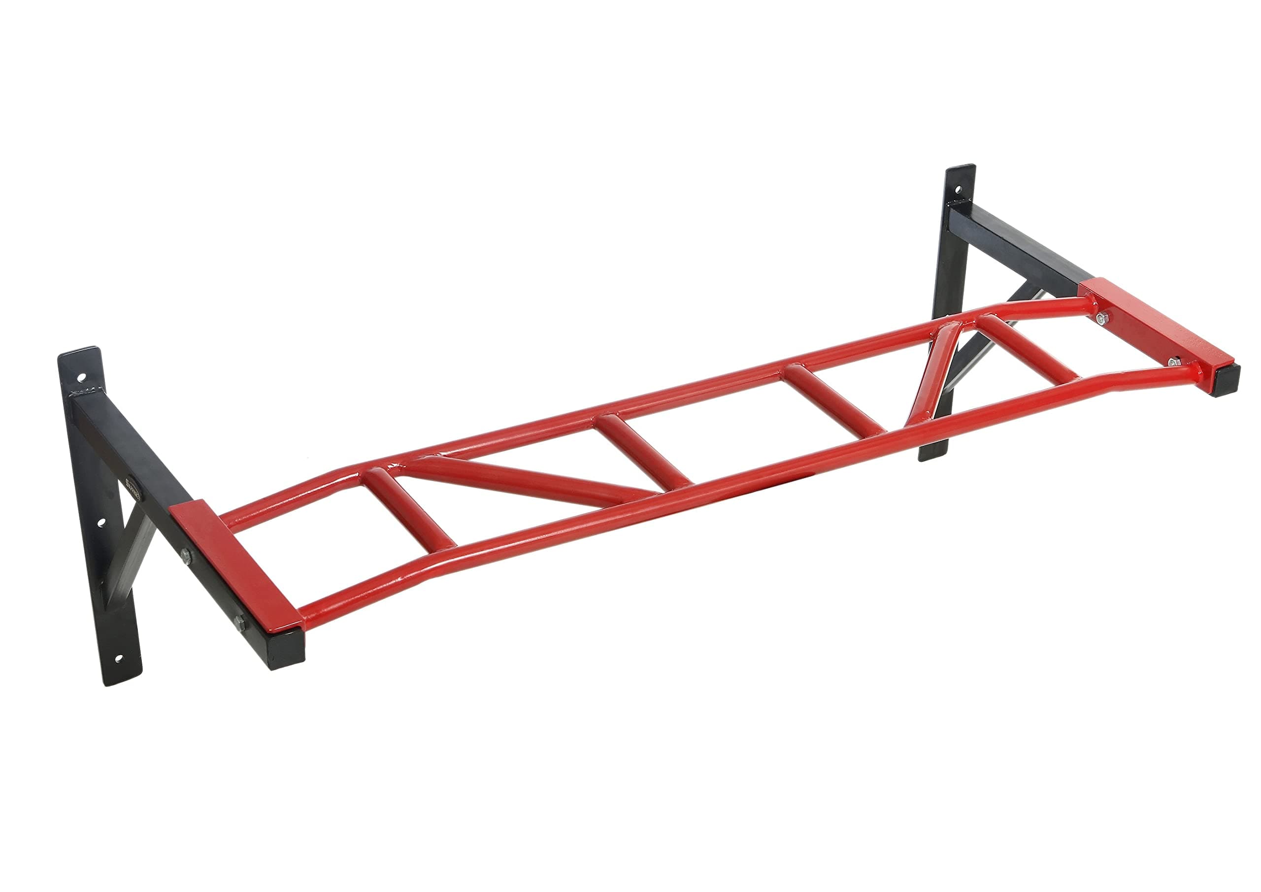 Sapphire Wall Mount Multi Grips Pull Up Bar | Adjustable Stud Mounting | Heavy Duty Workout Chin Up Bar - Black/Red