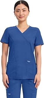 Scrubs Top for Women Mock Wrap with 3 Pockets, Soft, 2-Way Stretch & Durable Fabric - WW610