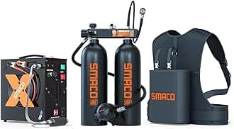 SMACO Mini Scuba Tank 3.8L Diving Tank (Assembled by Two 1.9L Cylinders) Reusable Small Twin 1.9L Lung Air Tank Kit Diving Scuba Tank for Diving Entertainment/Underwater Work S700 Max
