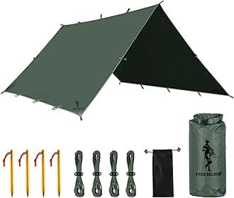 FREE SOLDIER Camping Tarp Waterproof Portable Multifunctional Outdoor Traveling Awning Backpacking Shelter Rain Tarp (Lake Green 10×10.5ft)