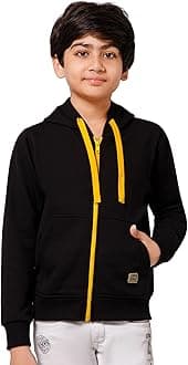 Alan Jones Clothing Boys Regular Fit Zipper Hooded Sweatshirt | Kangaroo Pocket & Drawstring Hood