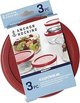 Anchor Hocking Replacement Lids for Glass Food Storage, 4 Cup Round, Set of 3 (Also Compatible with Pyrex Glass Food Storage)