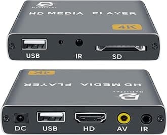 ByDiffer 4K Digital Media Player, TV MP4 Video Player for USB Drives and SD Cards, Digital Signage, H.265/HEVC, Looping and Auto Playback, Ultra HD, HDMI and AV Output (Grey)