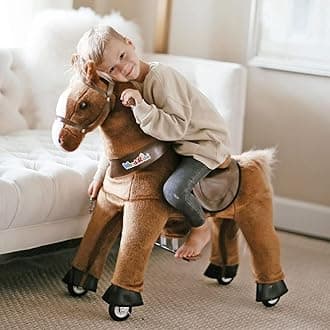 WondeRides Ride on Rocking Horse Toy Plush Walking Animal Giddy up Pony Mechanical Riding Horse Medium Size 4 for Toddler Age 4-9 (36 Inch Height), Walking Horse Toy with Wheels