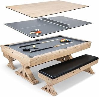 7 FT 3 in 1 Multi Game Pool Table with Dining Top Ping Pong Table Combo, Includes Pool Table Accessories and Tennis Paddles.