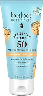 Babo Botanicals Baby Skin Mineral Sunscreen Lotion SPF 50 with 100% Zinc Oxide Active, Unscented, 3 Fl Oz