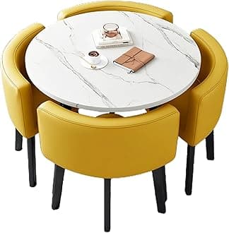 Office Reception Room Club Table and Chair Set, Reception Table and Chair Combination, Negotiation Table Sales Office Shops Meetings Small Round Tables (Yellow,Polyurethane)