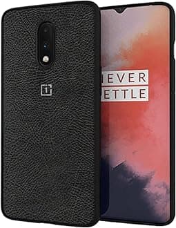 Riggear Sleek OnePlus 7 Back Cover Case (TPU+PC | PU Leather | Black)
