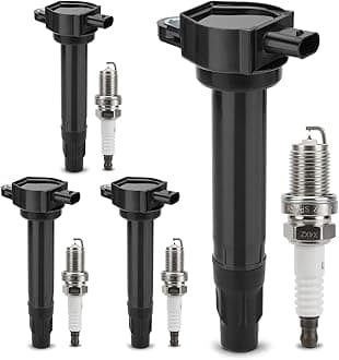 UF557 Ignition Coil & 4503 Double Iridium Spark Plug for 07-17 Jeep Compass Patriot/11-14 Chrysler 200,07-10 Sebring/Dodge 08-14 Avenger,07-12 Caliber,09-19 Journey Replaces# 4606824AB, C1587, 5C1644