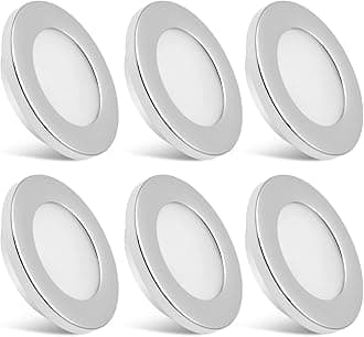 LED RV Lights Under Cabinet Lighting 12 Volt Recessed RV Lights Interior Puck Light, 3 Watts 200 Lumens, 3000K-Warm White Light, 2.75inch Chrome Plastic Shell, No Switch, Pack of 6