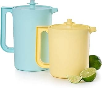 Heritage Pitcher Set in Vintage Blue and Yellow Colors, Dishwasher Safe and BPA Free (Set of 2, 1.5 Qt./2 Qt.)