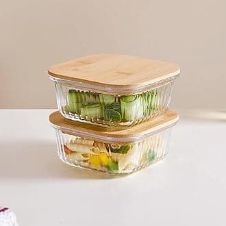 Nestasia Glass Lunch Box for Women and Men (500ml) - Borosilicate Clear Lunch Box for Office Use, Microwave Safe, Airtight Glass Containers with Bamboo Lid, Lunch Boxes Set of 2