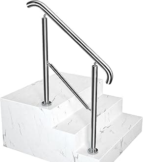 Staircase Handrail Porch Deck Patio Railing for Outdoor and Indoor 330lbs Side Load Stairs Handrailings Stainless Steel Fits 1-3 Steps (Style 2)