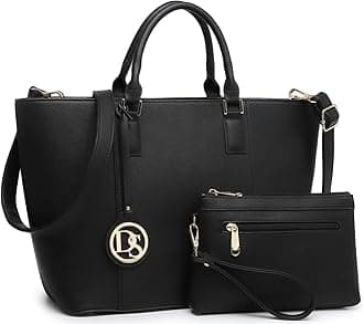 Dasein Women Satchel Purse Handbag Shoulder Bag Work Tote Bag with Matching Clutch, Black, L