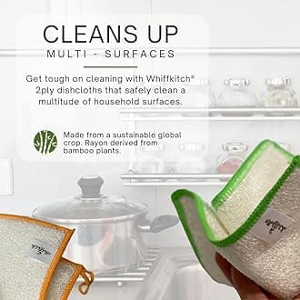 Whiffkitch Bamboo Dishcloths & Cleaning Cloths 6pk, Scrub-Non-Scratch, Washable, Reusable, Super Absorbent, Hygienic, Quick Drying, Durable, Kitchen Essential, Washcloth, Dish Rags
