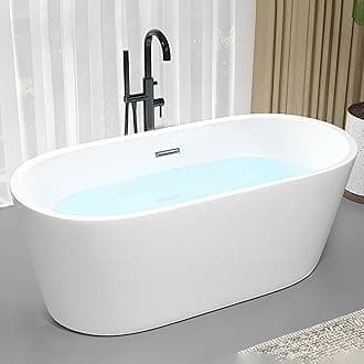 59"Acrylic Free Standing Tub,Classic Minimalist Bathtub,Modern Soaking Bathtub with cUPC Certified,Brushed Nickel Overflow&Drain(Glossy White)