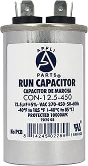 AP APPLI PARTS Run Capacitor for ac 12.5 Mfd uF (microfarads) 370 VAC or 450 VAC CBB65 Round Universal fit for hvac and other applications 3 in High 1-1/2 in Wide CON-12.5-450