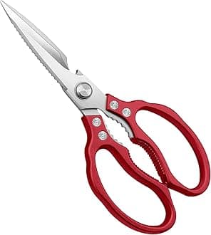 Kitchen Scissors All Purpose Heavy Duty, Ultra Sharp Stainless Steel Kitchen Shears Dishwasher Safe, Cooking Shears for Chicken, Poultry, Fish, Meat, Herbs & Grapes with Non-Slip Grips (Red)