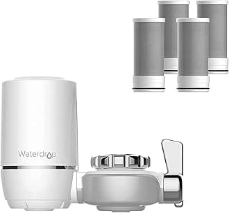 Waterdrop Water Filter for Sink Faucet, NSF Certified Water Purifier, 320 Gallon Tap Water Filter for Kitchen Sink, Reduces Chlorine, Lead-Free Material, Faucet Mount Water Filtration System 4 Filters