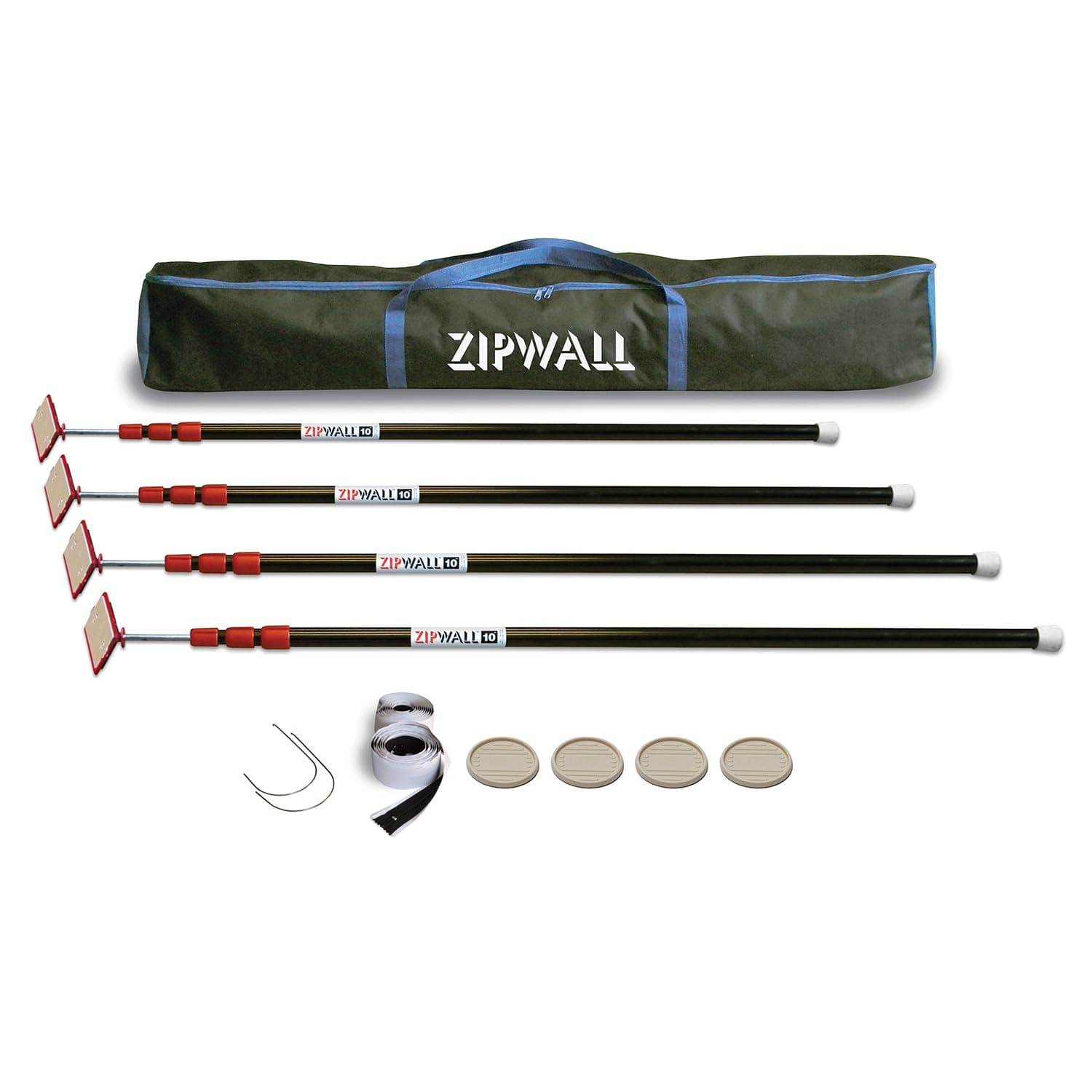 ZIPWALL ZP4 ZipPole 10 Foot Spring Barrier (Pack of 4) Loaded Poles for Dust Barriers, 4 Pack, Black