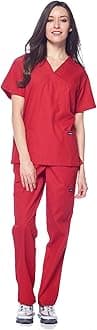 DAGACCI Women's and Men's Medical Scrubs Top and Pants Set, Red, L
