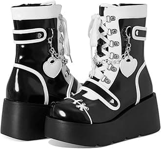 ZKXYFFS Platform Ankle Boots for Women Chunky High Heel Booties Goth Round Toe Combat Wedges Boots Buckle Studded Motorcycle Booties