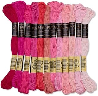 12 Pieces | Premium Embroidery Thread | 100% Egyptian Cotton Premium Skeins | Cross Stitch Embroidery Floss | Oeko TEX Certified Stranded Cotton (Pink Tones)